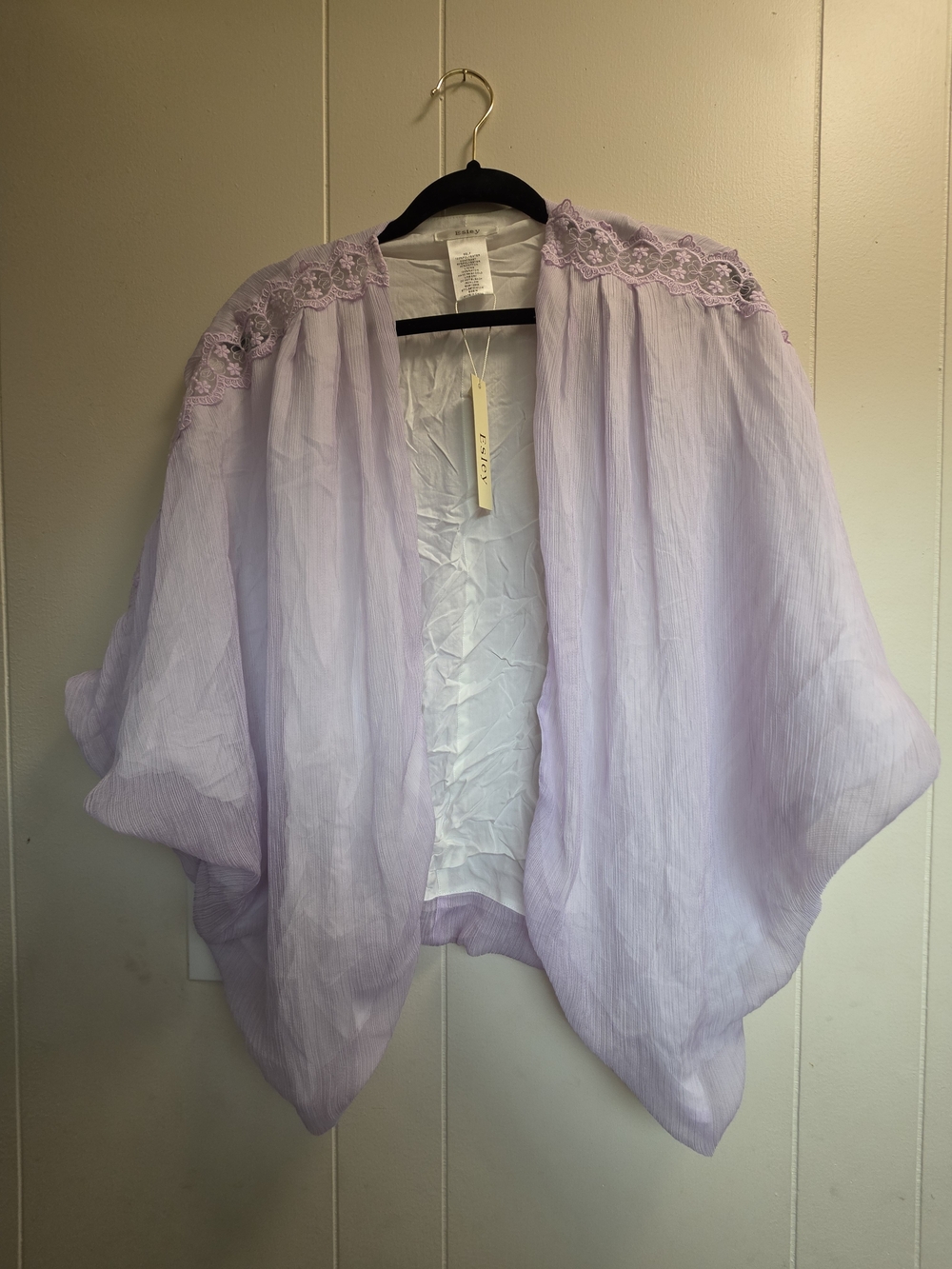 Esley Lavender Lace-Trim Open Kimono
